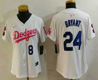 Women%27s Los Angeles Dodgers #8 24 Kobe Bryant Number White Pink With Patch Limited Stitched Jersey